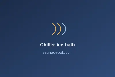 Unit chiller dengan selang terhubung ke tub ice bath kayu